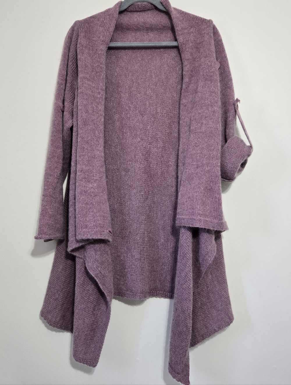 Womens Purple Mauve Wrap Cardigan Wool Blend Cowl Neck Button Boho Sweater M